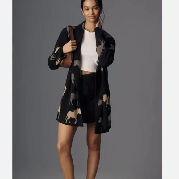 Anthropologie Maeve Oversized Open-Front Horse Pattern Cardigan Sweater M NWT - Picture 4 of 6